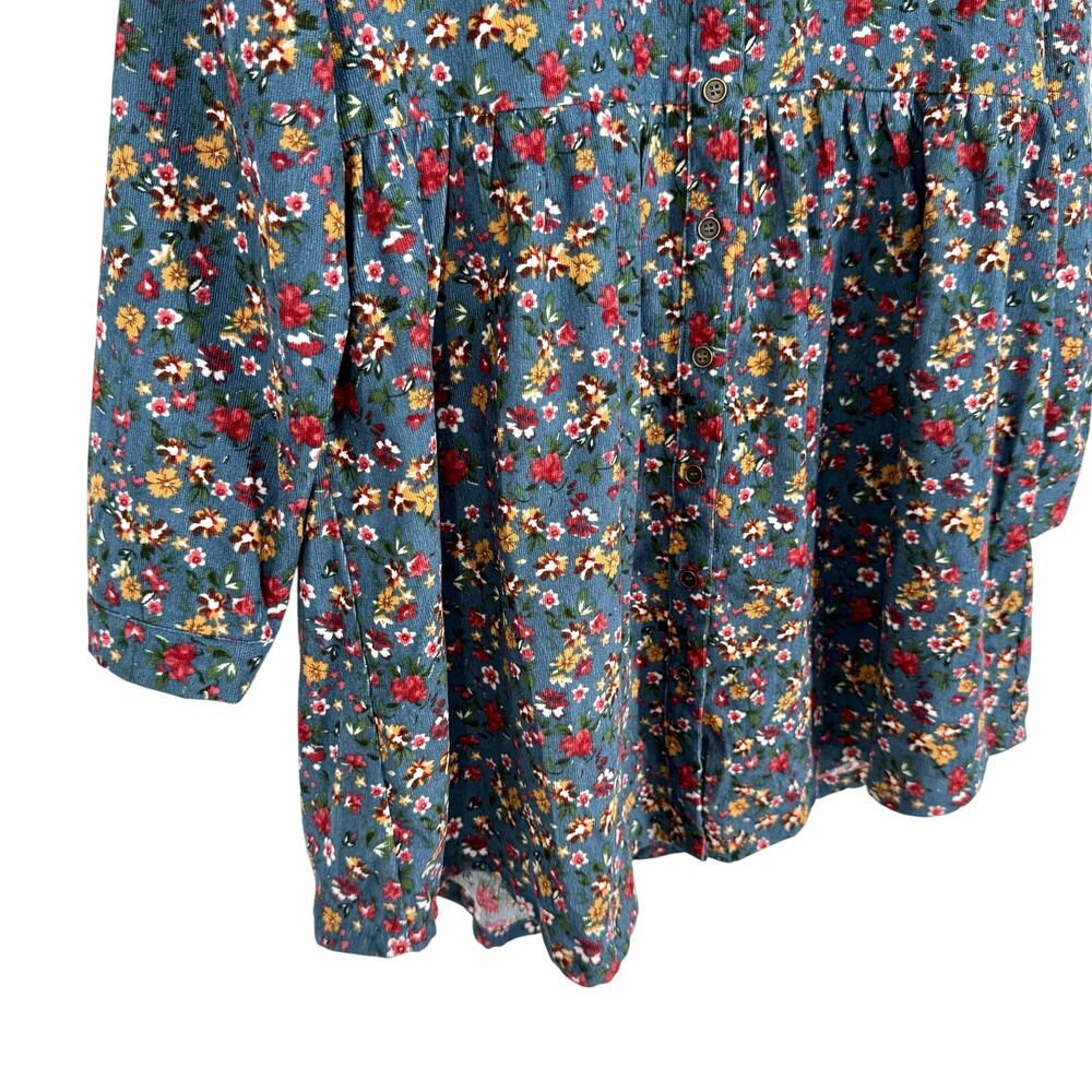 UMGEE Sz Small Floral Corduroy Dress Long Sleeve Fall Winter Autumn Artsy Blue - Picture 5 of 9